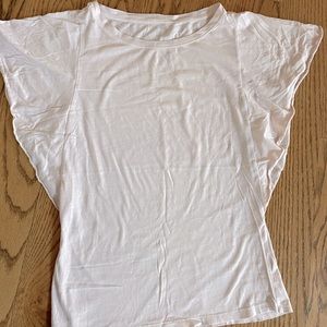 Tissue tee with ruffle cap sleeve detail